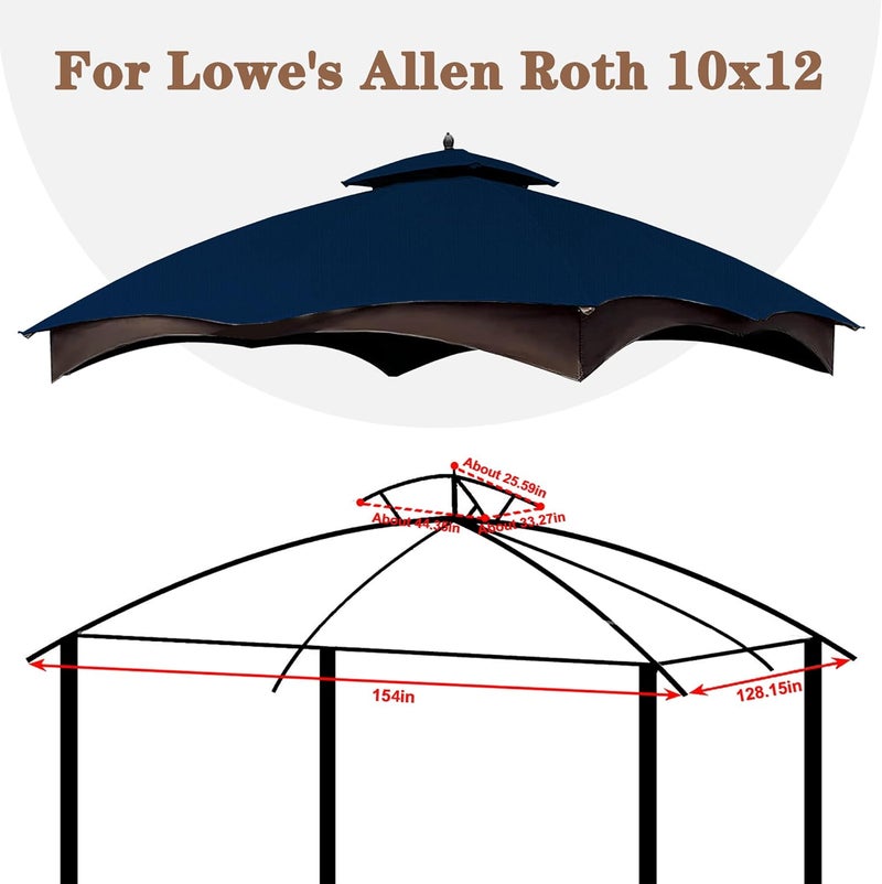 SCOCANOPY Ripstop Replacement Top for Lowe's Allen Roth 10X12 Gazebo Model #GF-12S004B-1/ GF-12S004BTO/TPGAZ17-002C，(Navy Blue) - Image 4